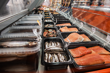 Image showing Fish and seafood stall in a market