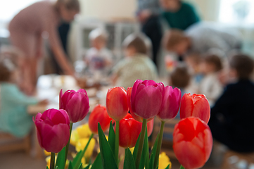Image showing Concept of spring holiday, womens day or mothers day in montessori school