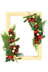 Image showing Christmas Festive Bauble and Flora Background Frame