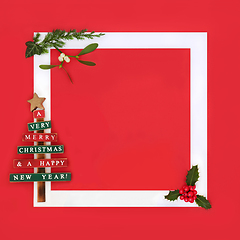 Image showing Christmas Retro Tree and Winter Flora Background Frame