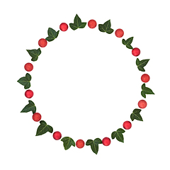 Image showing Christmas Red Bauble and Ivy Leaf Minimal Wreath