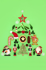 Image showing Abstract Christmas Tree with Ornaments Food and Symbols