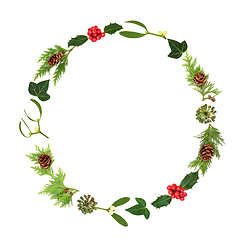 Image showing Traditional Holly Berry Winter Greenery Christmas Wreath 