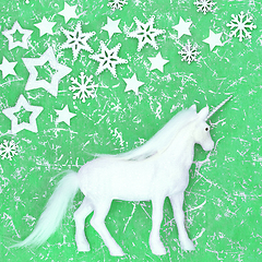 Image showing Christmas Magical Unicorn Decoration with Snowflakes and Stars