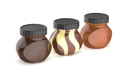 Image showing Jars with different hazelnut cocoa spreads