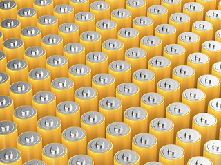 Image showing Many yellow AA size batteries