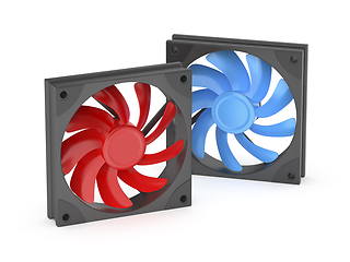 Image showing Red and blue computer case fans