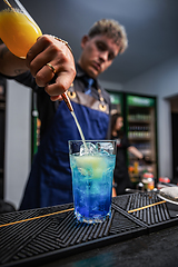 Image showing Professional bartender making cocktail