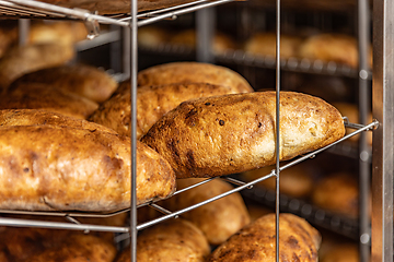Image showing Close up of bread on shelves.