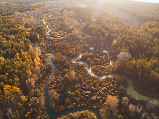 Image showing Autumn aerial landscape with river