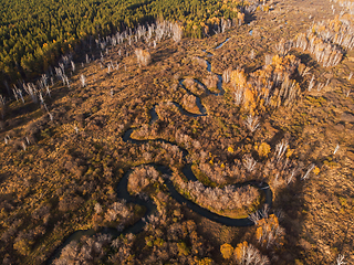 Image showing Autumn aerial landscape with river