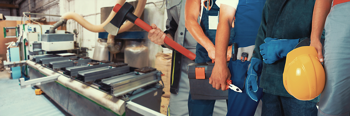 Image showing Workers with tools on wooden furniture production