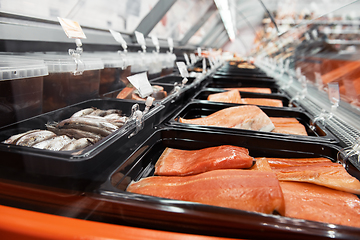 Image showing Fish and seafood stall in a market