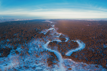 Image showing Aerial view of a heart shaped winter forest