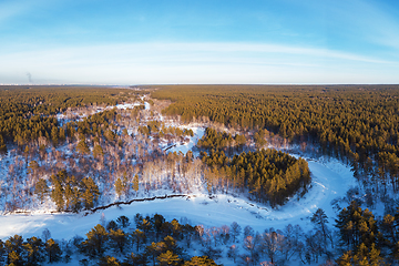 Image showing Aerial view of a heart shaped winter forest
