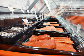 Image showing Fish and seafood stall in a market