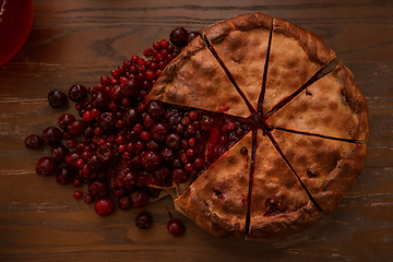 Image showing Berries pie with fresh berries and jam