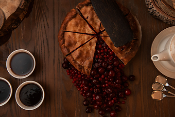 Image showing Berries pie with fresh berries and jam