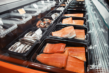 Image showing Fish and seafood stall in a market