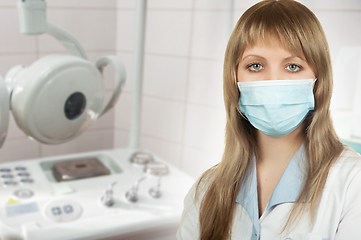 Image showing Female ophthalmologist in protective mask