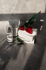 Image showing Cosmetic bootles with flowers
