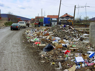Image showing War, ruins and damage, street with trash, rubble and disaster in politics, culture and social crisis. History of conflict, village road and demolition of buildings, government and community in Europe