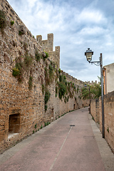 Image showing Fortress walls and narrow streets in Alcudia. Mallorca, Balearic Islands Spain.