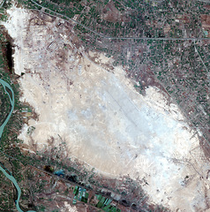 Image showing Location, aerial landscape and map of Earth with satellite image, mountain and valley with city. Nature, background and top view with topography, country environment and geography with aerospace