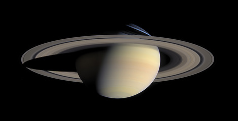 Image showing Saturn, planet and universe for solar system, nebula or science with mock up space on black background. Galaxy, rings or innovation with research, milky way or astrology for exploration and discovery
