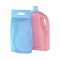 Image showing Liquid detergent bottle and washing powder bag