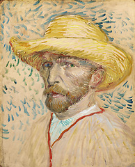 Image showing Vincent Van Gogh, portrait and painting of man, art or person in creative style with color and line. Vintage, artwork and sketch of painter and artist on canvas, print or drawing in oil paint