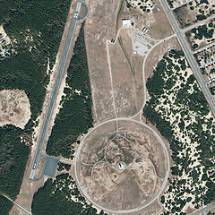 Image showing Aerial, map and satellite view of landscape, nature and desert outdoor with field. Land, trees and above with dust, neighborhood and roads with rural development from top with woods and farm terrain