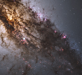 Image showing Milky way, cosmos and stars in universe with light explosion, and color glow in solar system gas. Galaxy, infinity and planets in space with nebula shine, dark night sky and dust cloud in aerospace