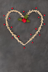 Image showing Christmas Gold Heart Wreath and Winter Holly Berries