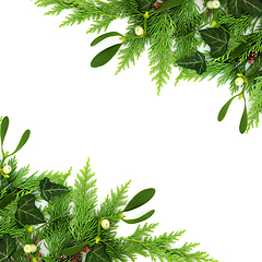 Image showing Natural Christmas Winter Greenery Background Border 