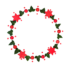 Image showing Festive Christmas Bauble Ivy Leaf and Holly Berry Wreath