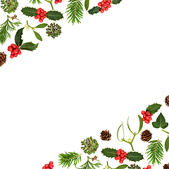 Image showing Traditional Christmas Winter Flora Background Border 