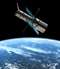 Image showing Space, earth and satellite in orbit for communication, surveillance and global research. Aerospace, engineering and spacecraft for data transmission, tracking and navigation for planet observation.