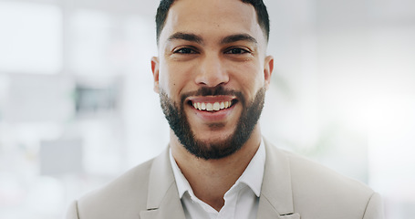 Image showing Portrait of businessman, smile in office and confident project manager or engineering agency boss. Face of happy man, design business leader with pride and positive mindset, entrepreneur at startup.