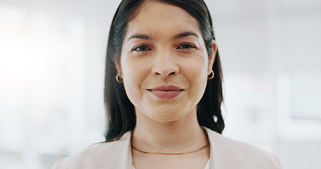 Image showing Portrait of happy woman, smile in office and confident project manager at engineering agency. Face of businesswoman, design business leader with pride and positive mindset for entrepreneur at startup