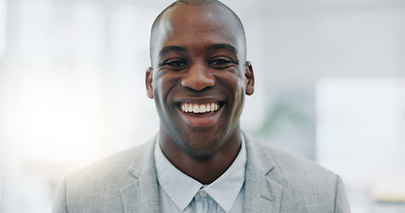 Image showing Portrait of black man, smile in office and confident project manager at engineering agency. Face, happy businessman or design business leader with pride, positive mindset and entrepreneur in Africa.