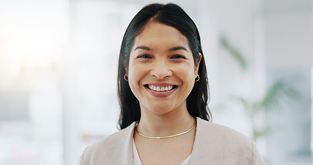 Image showing Portrait of happy woman, pride in office and confident project manager at engineering agency. Face of businesswoman, design business leader with smile and positive mindset for entrepreneur at startup