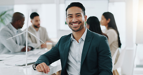 Image showing Portrait of businessman, smile in business office and confident project manager at engineering agency. Happy man, leader with pride and entrepreneur with positive mindset at renewable energy startup.