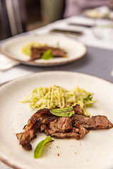 Image showing Wagyu entrecote beef steak slices