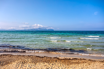 Image showing Sandy natural beach in city Can Picafort. Balearic Islands Mallorca Spain.