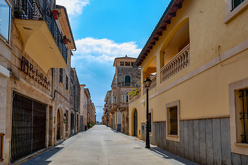 Image showing Typical old town in Mallorca with a narrow street. Petra. Balearic Islands Spain.