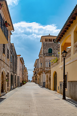 Image showing Typical old town in Mallorca with a narrow street. Petra. Balearic Islands Spain.