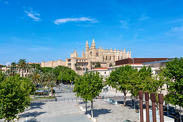 Image showing Gothic medieval cathedral La Seu and Royal Palace of La Almudaina. Palma de Mallorca. Balearic Islands Spain.