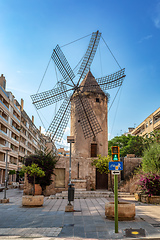 Image showing Palma de Majorca windmills, wind mill in Palma de Mallorca, Balearic Islands Mallorca Spain.