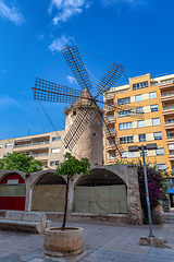 Image showing Palma de Majorca windmills, wind mill in Palma de Mallorca, Balearic Islands Mallorca Spain.